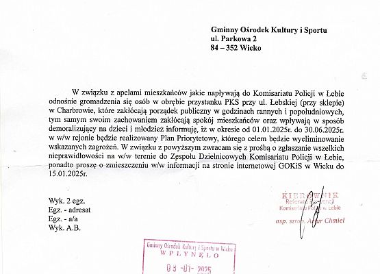 Komunikat Komisariatu Policji z Łeby grafika